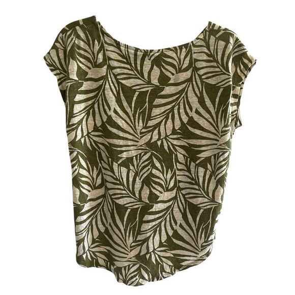 Tahari 100% Linen Palm Leaf Print Short Sleeve Top Women’s Size Medium Beach - Picture 4 of 4